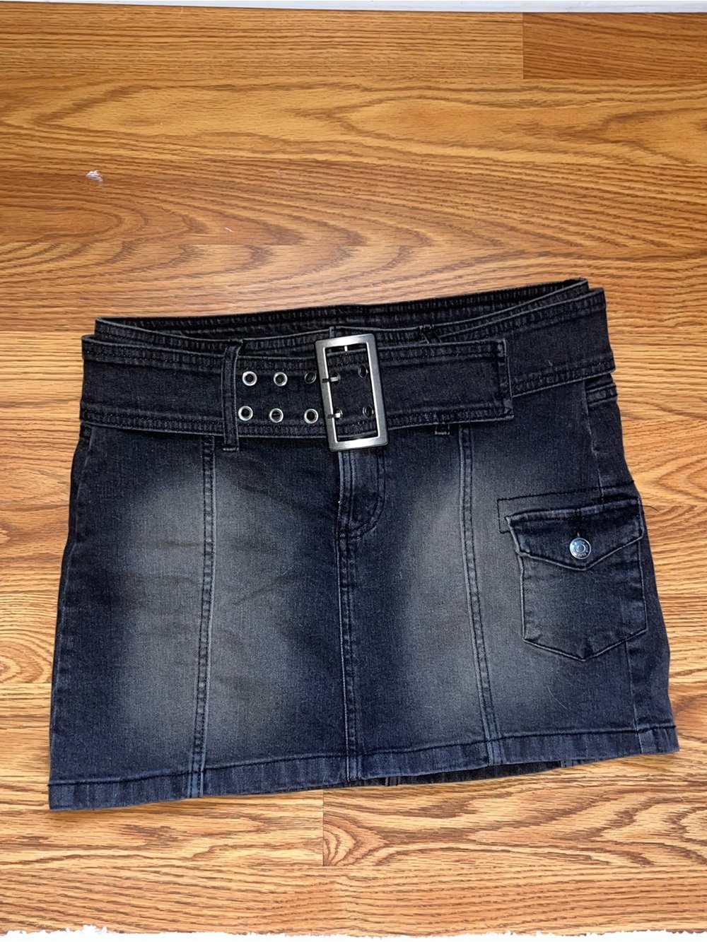 wild fable Black Washed Denim Mini Skirt with Buckle Belt